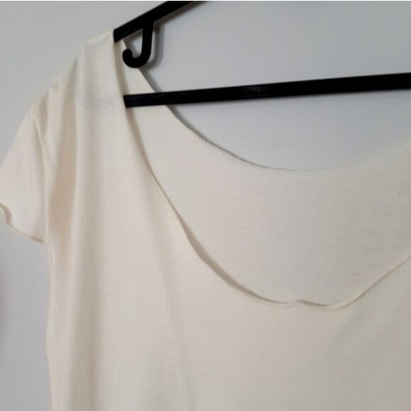 THREADLESS - NWOT 100% Cotton Scoop Neck Cap Sleeve T-Shirt Light Top Ivory Sz M - Picture 4 of 16